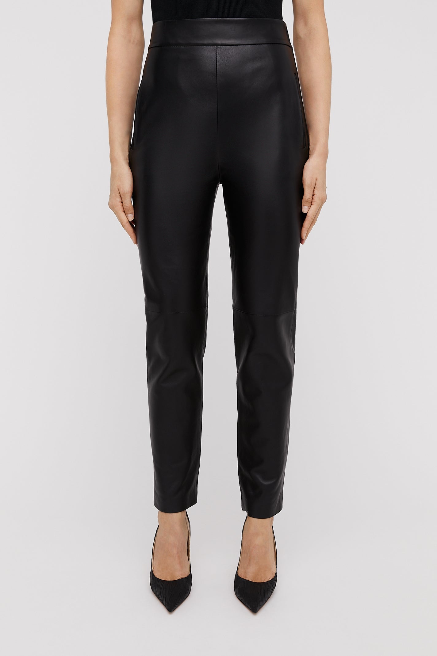 LEATHER BONDED TROUSER - BLACK