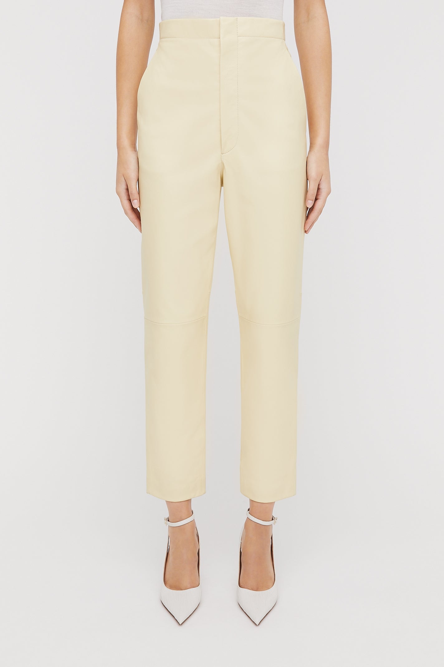 LEATHER SLIM CROP TROUSER - LEMON