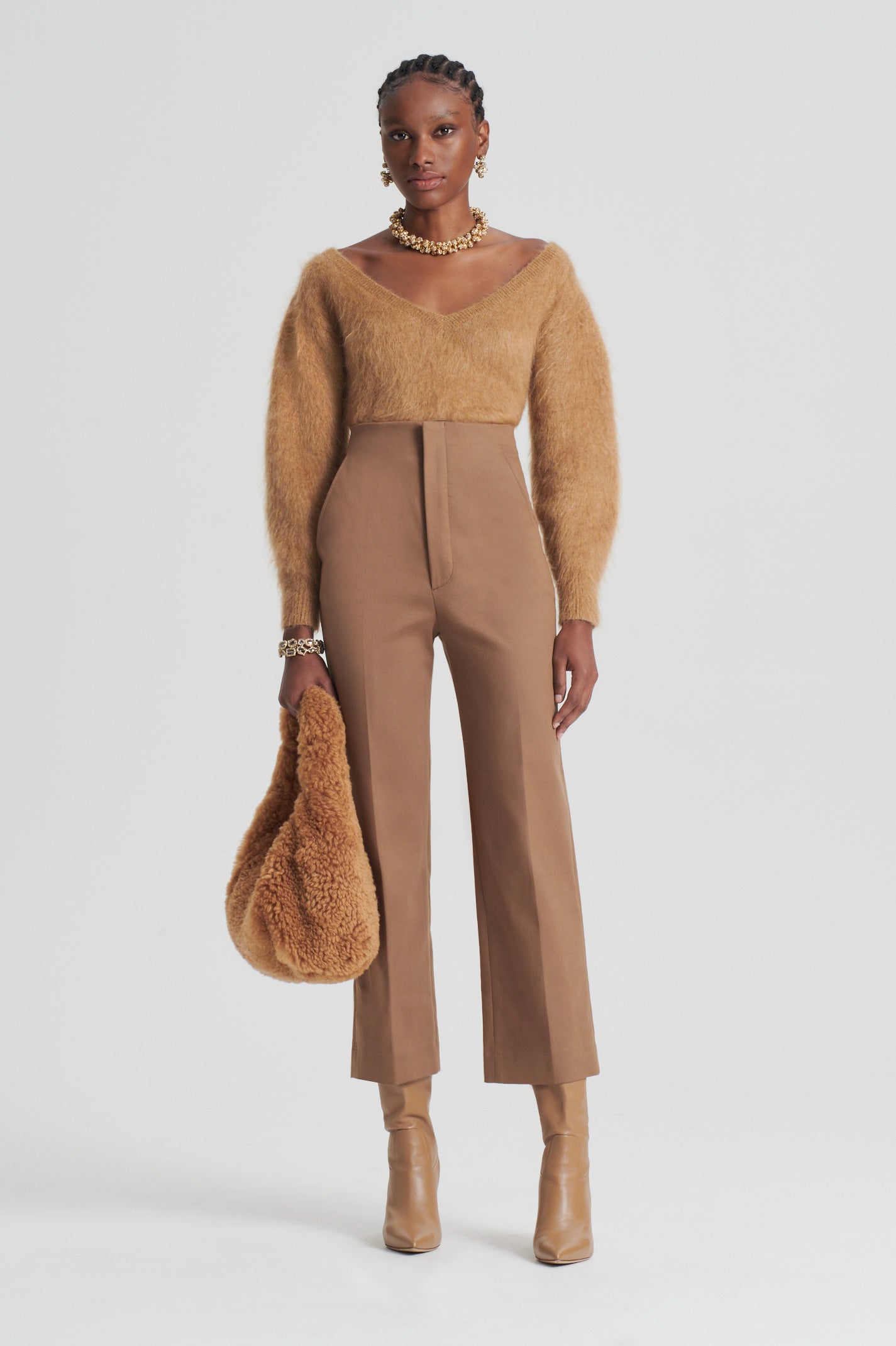 MERCERISED COTTON TROUSER - CAMEL