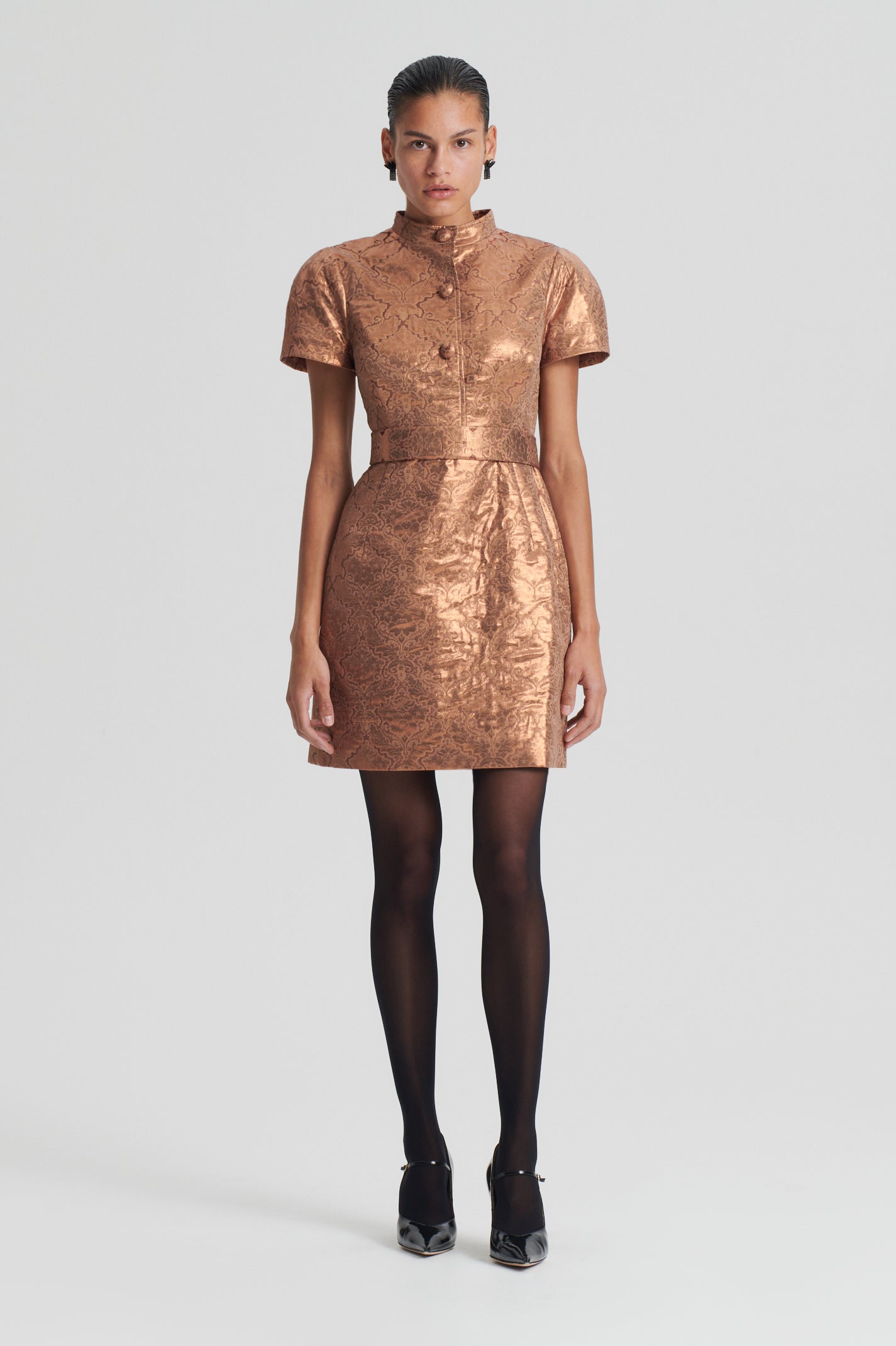 FRENCH BROCADE BUTTON DRESS - GOLD