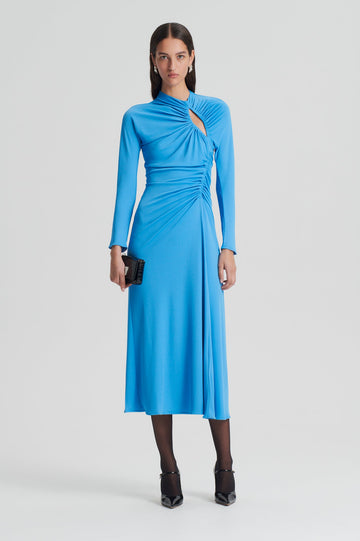 CREPE GATHER WAIST DRESS - COBALT – Scanlan Theodore US