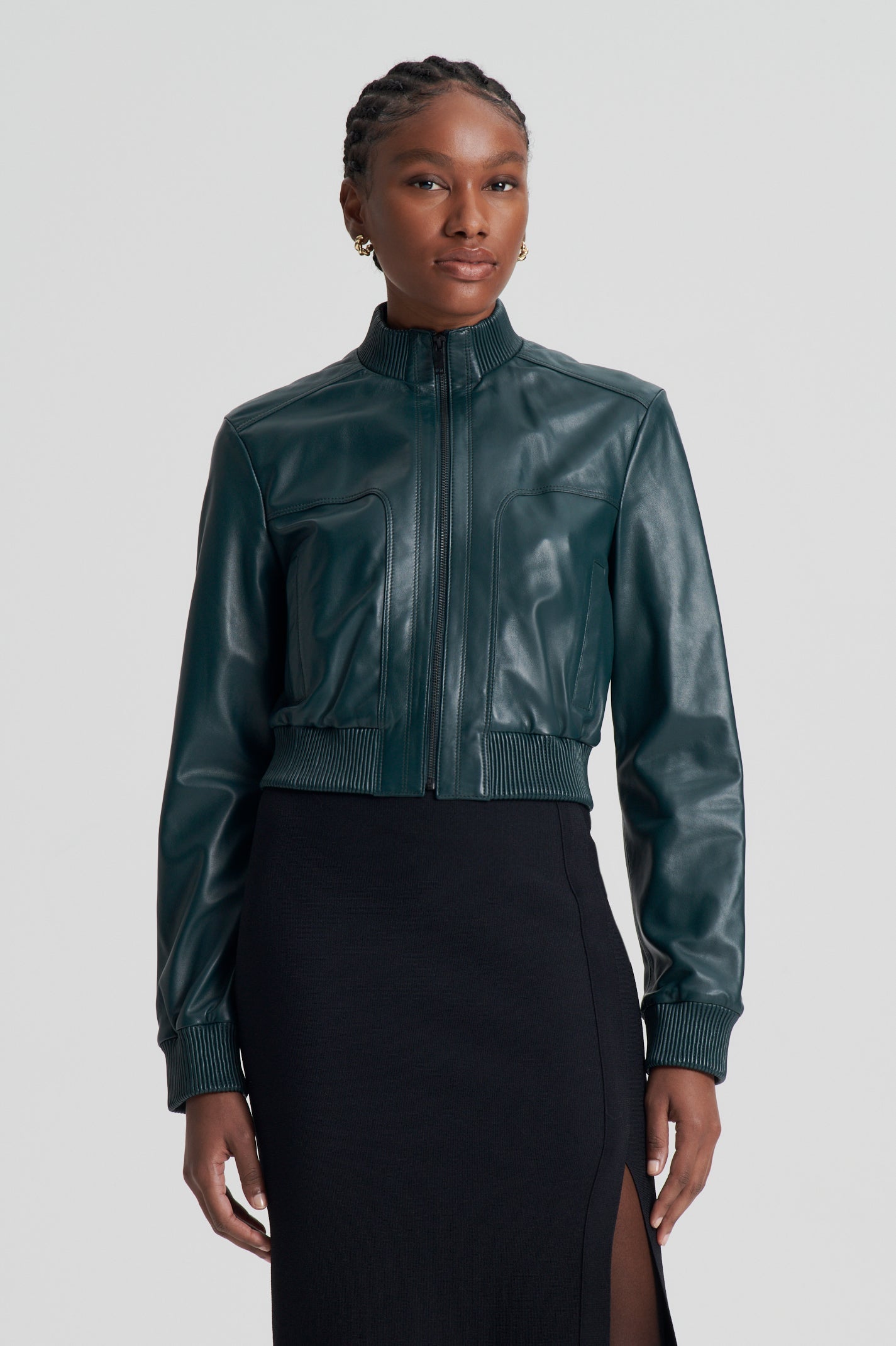 rib-trim-leather-jacket-dark-green