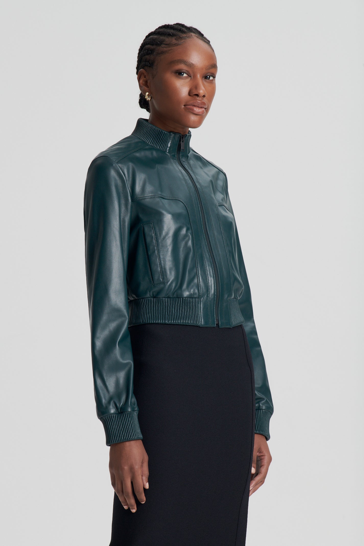 rib-trim-leather-jacket-dark-green