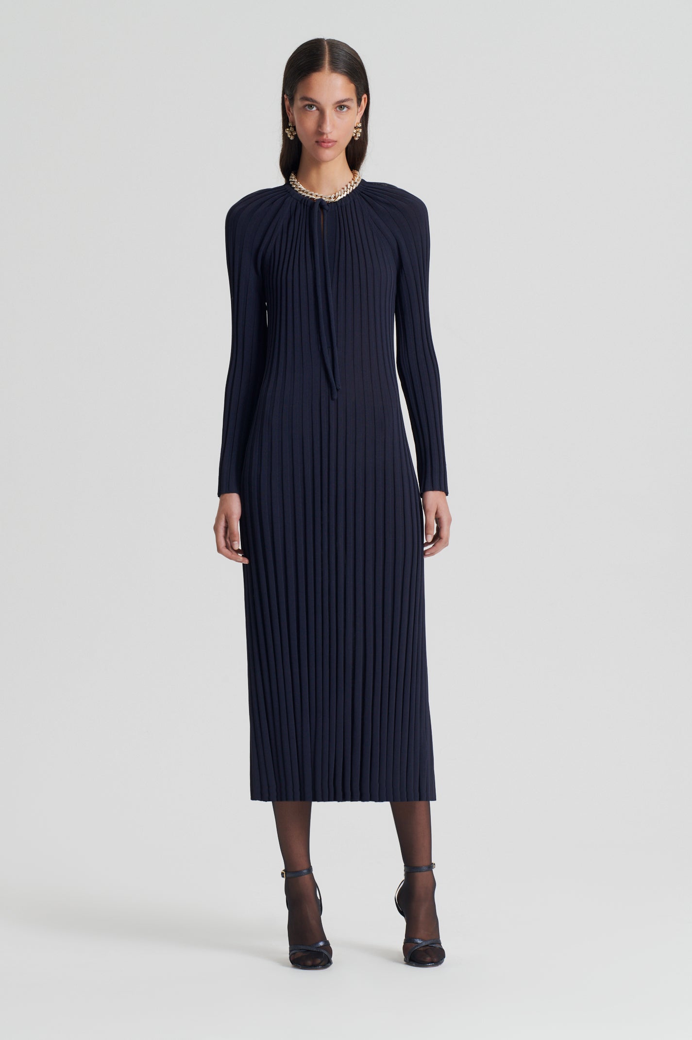 pleated-rib-drawcord-dress-navy