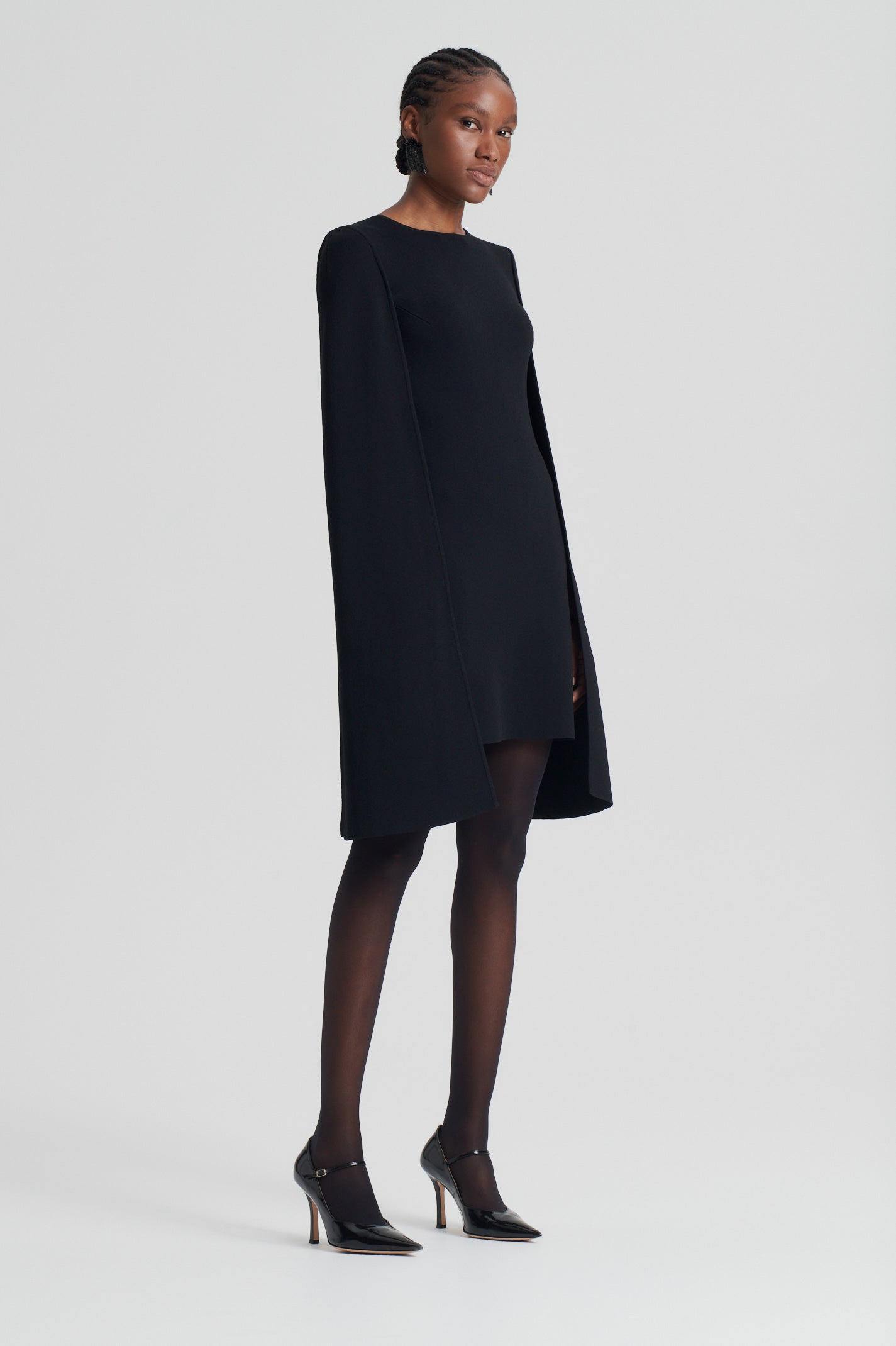 crepe-knit-cape-dress-black