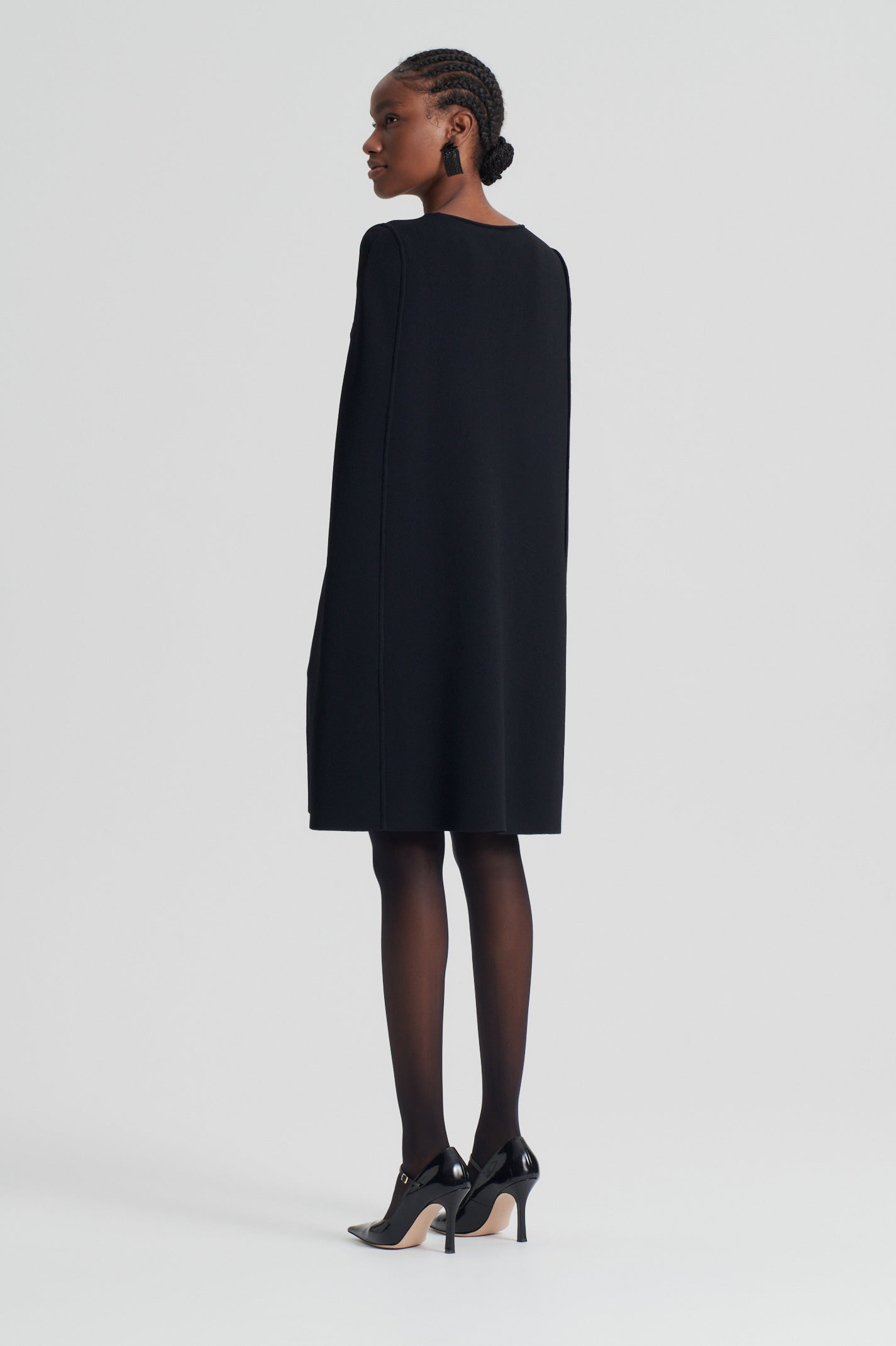 crepe-knit-cape-dress-black