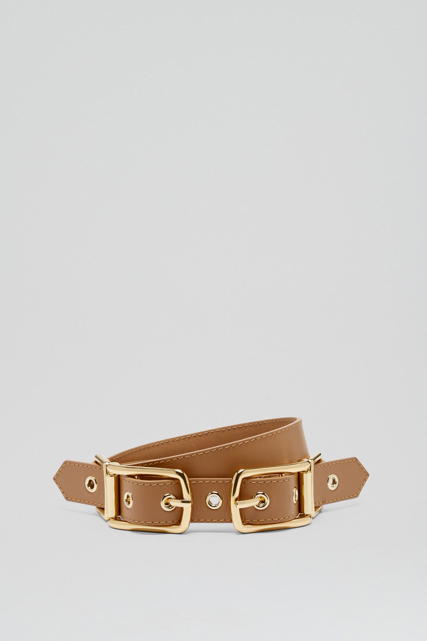 TWIN SADDLE BUCKLE BELT 2.5 - CAMEL