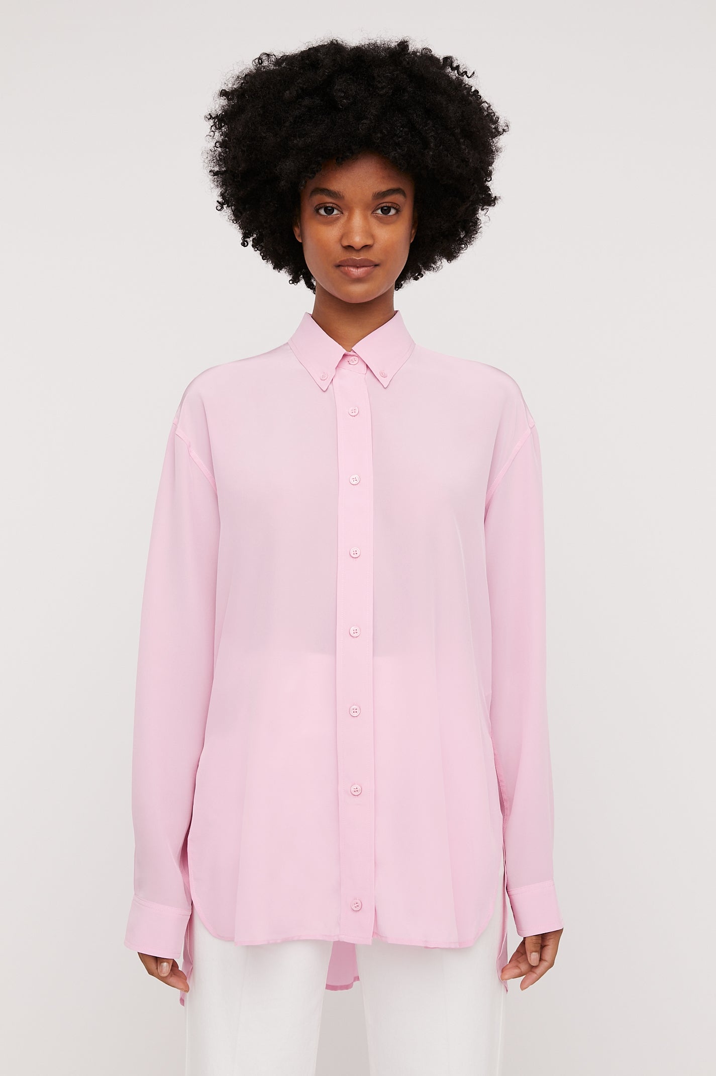 SILK BUTTON COLLAR SHIRT - PINK