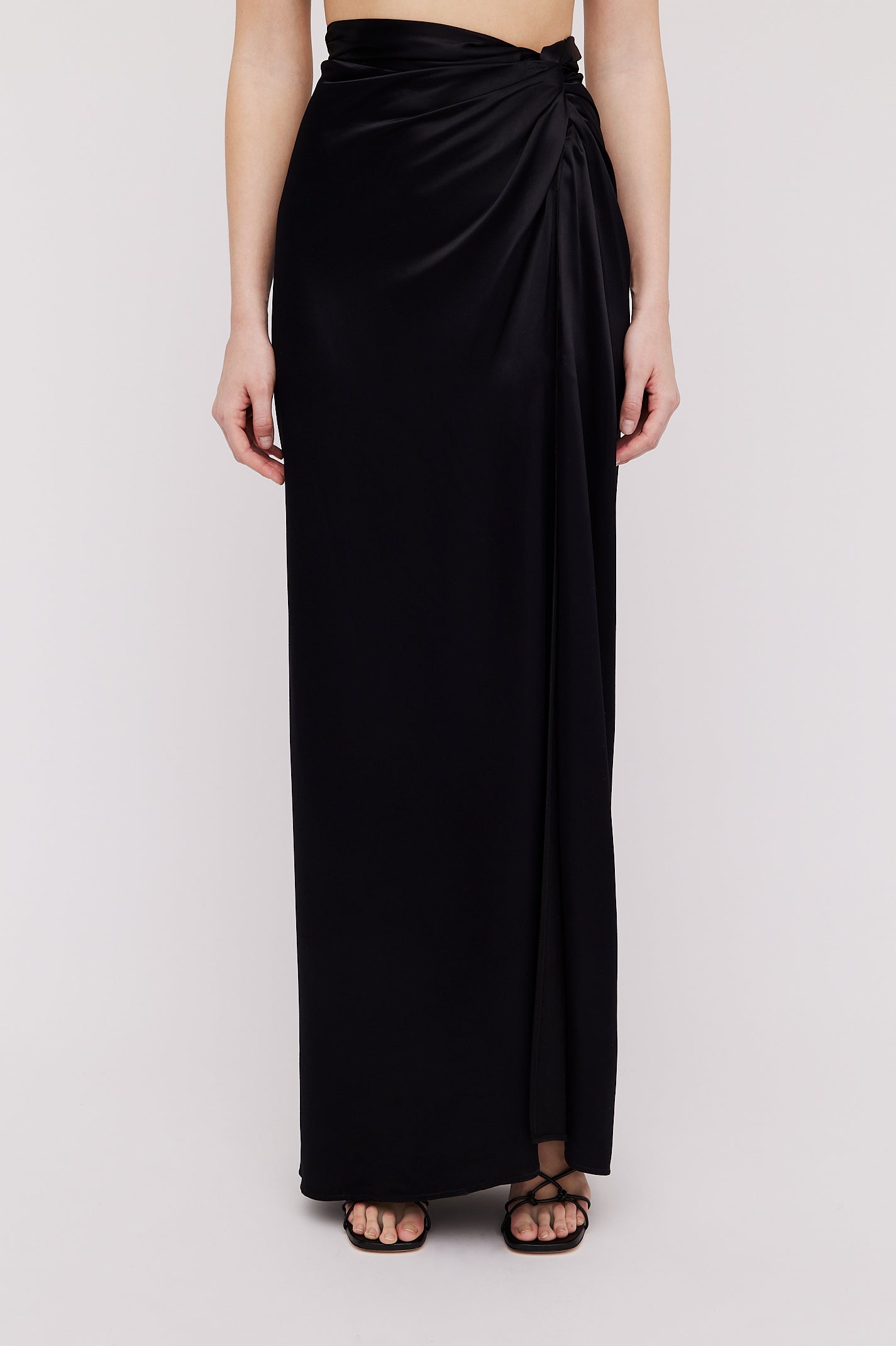 SATIN DRAPE SKIRT - BLACK