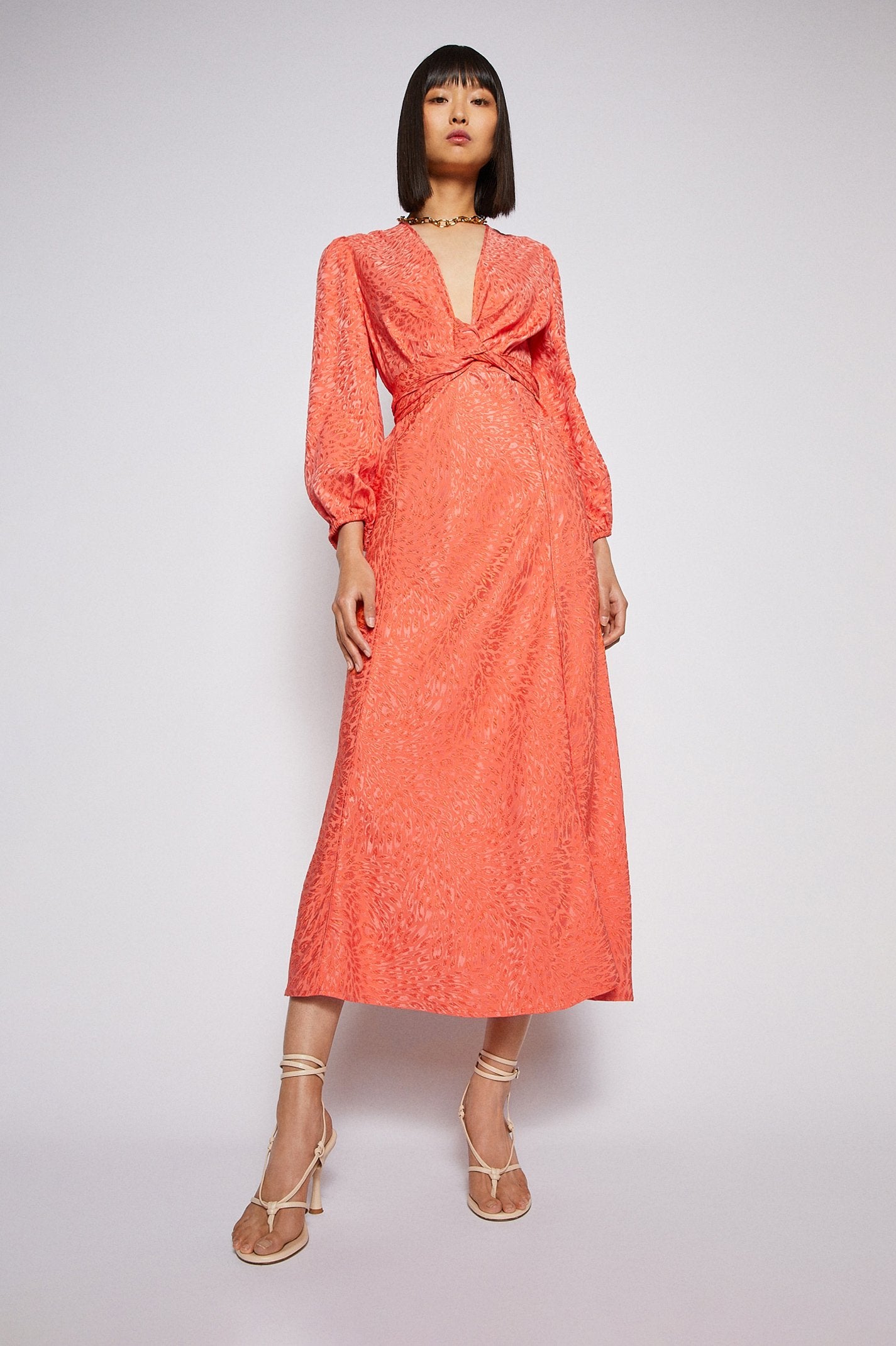 FRENCH TEXTURED WEAVE DRESS - CORAL