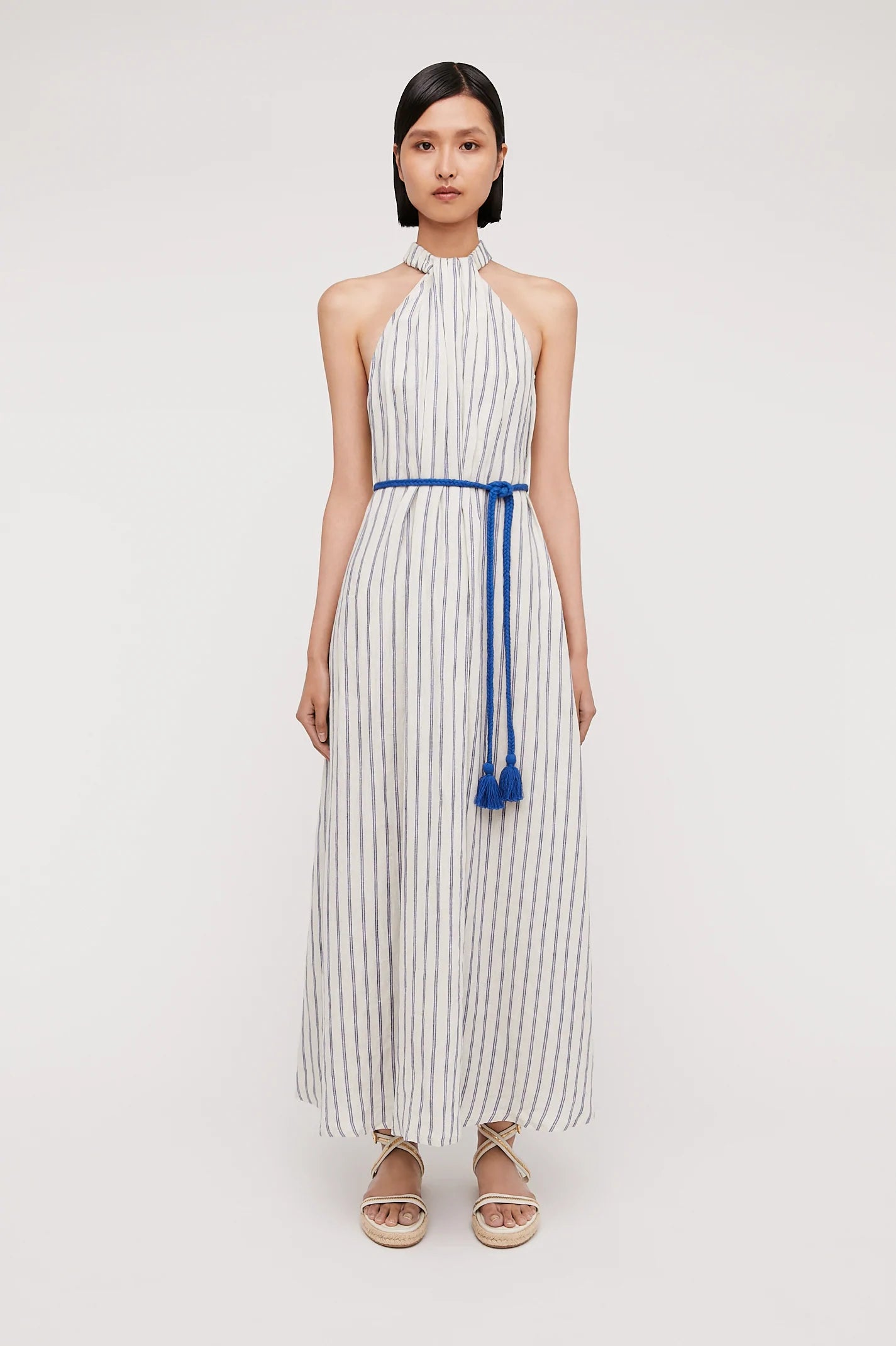 ITALIAN LINEN STRIPE DRESS - MARINE