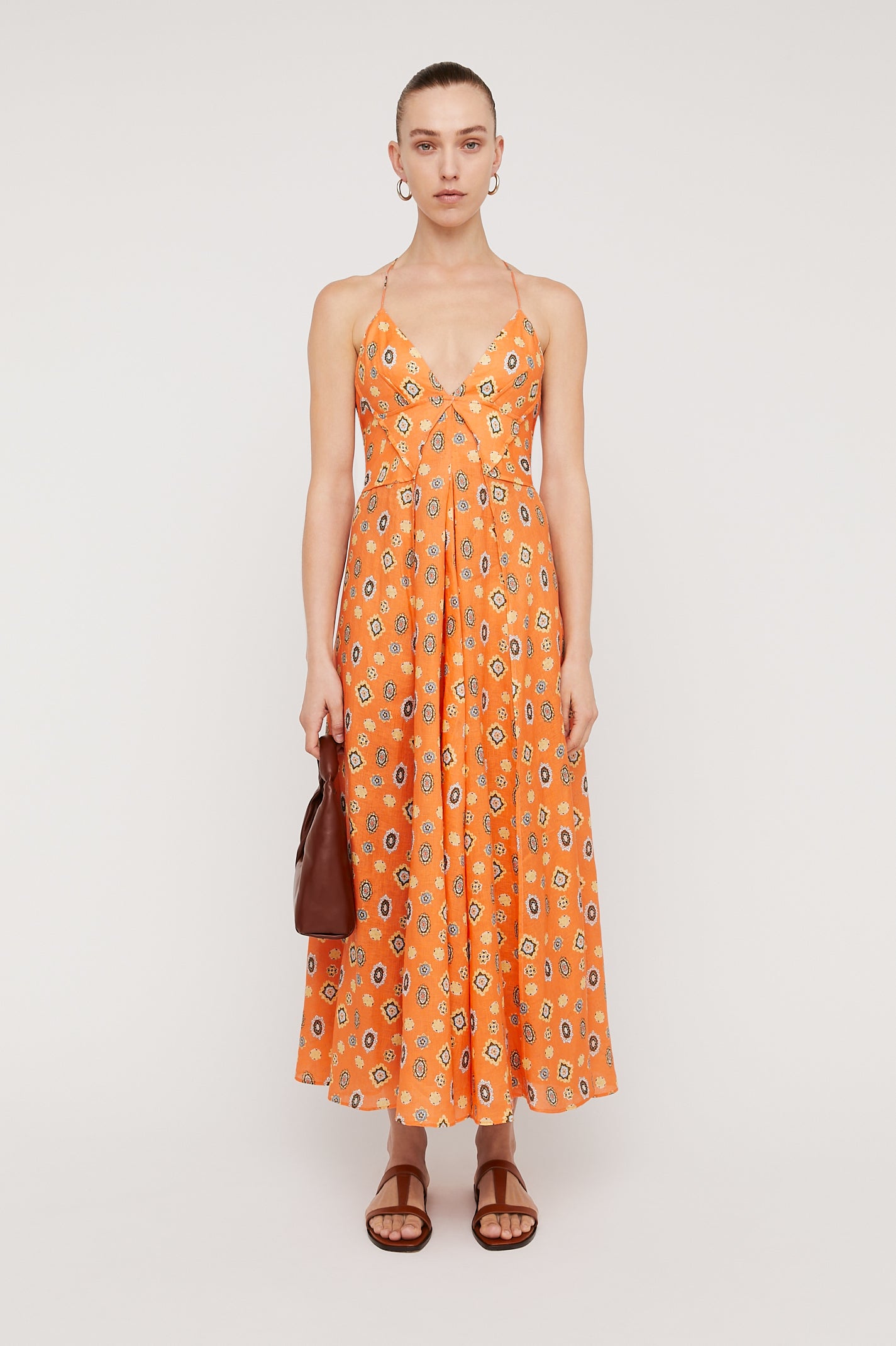 LINEN STRAPPY DRESS - TANGERINE