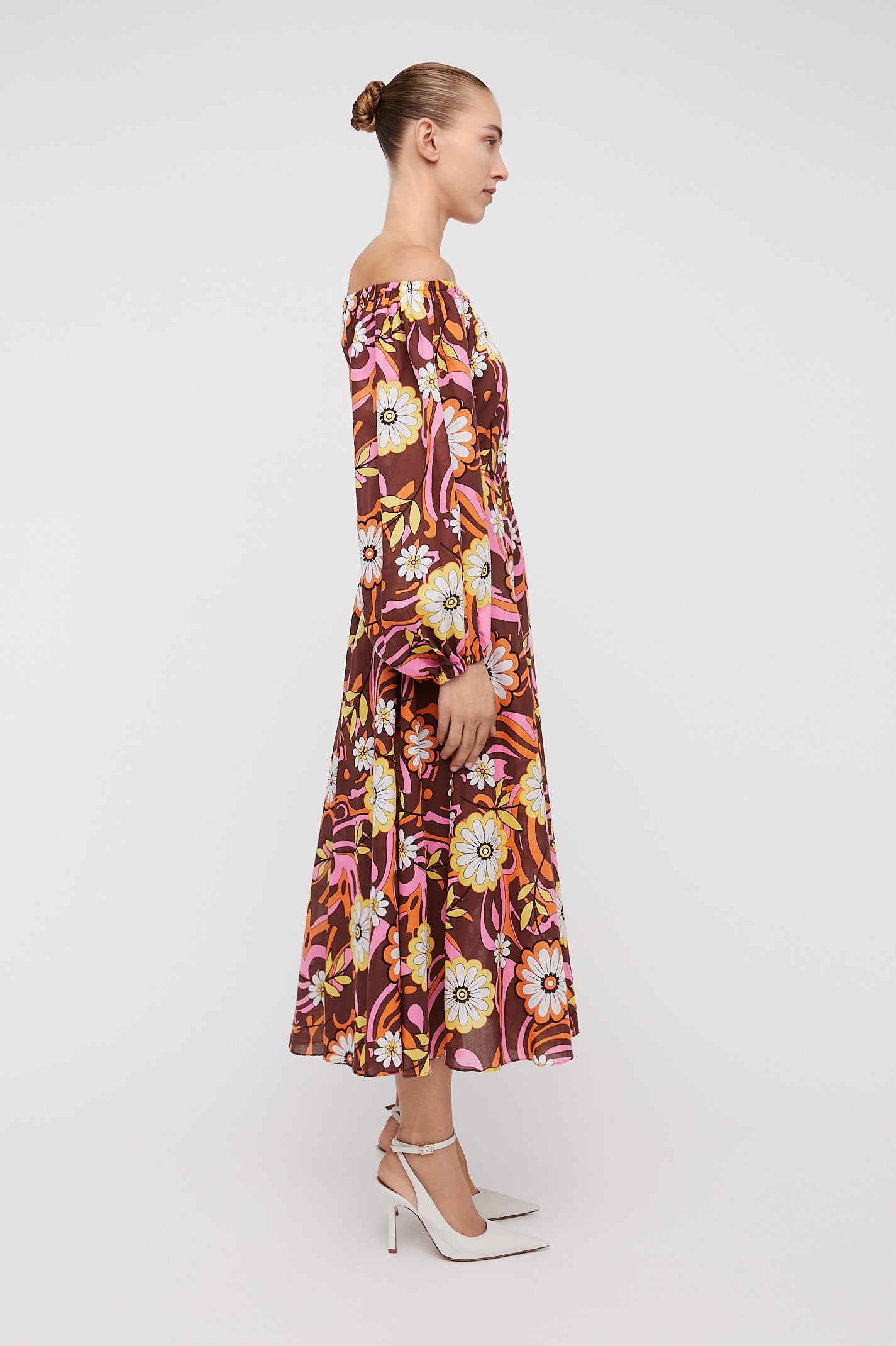 COTTON FLORAL PRINT DRESS - TANGERINE