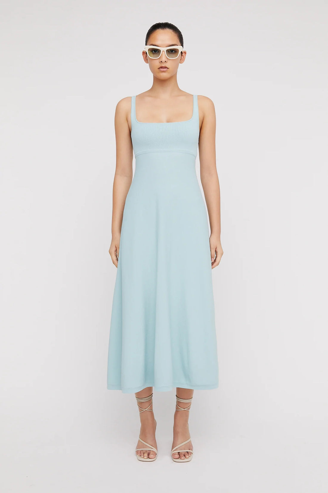 CREPE KNIT SQUARE NECK DRESS-AQUA – Scanlan Theodore US