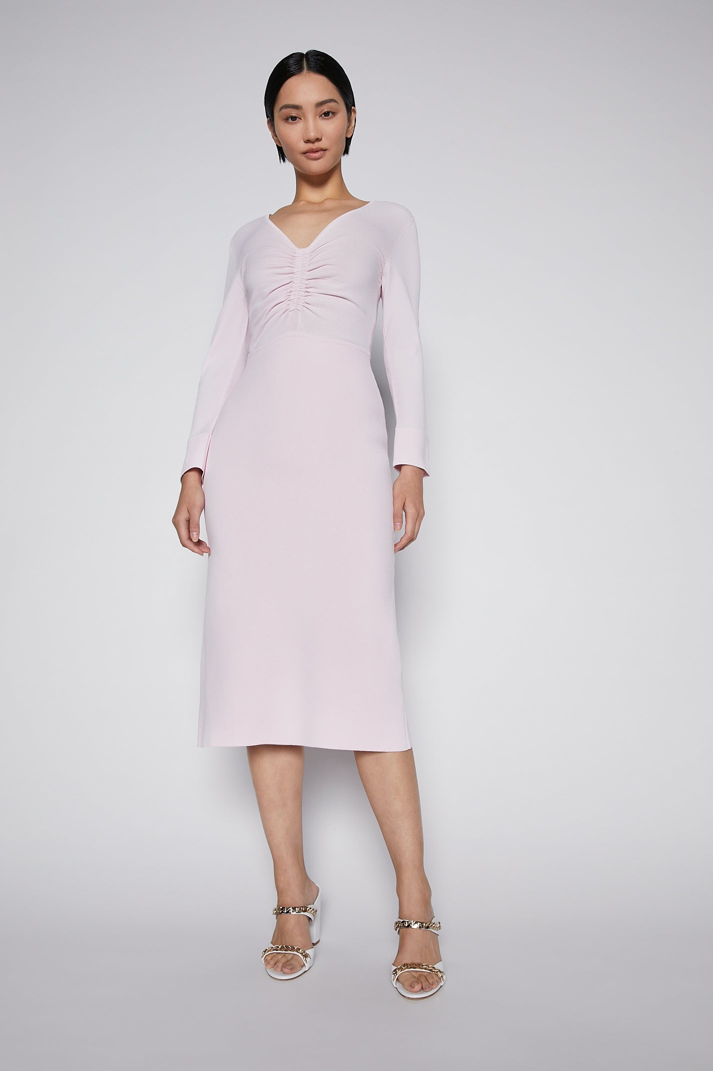 CREPE KNIT GATHER NECK DRESS - ANGEL