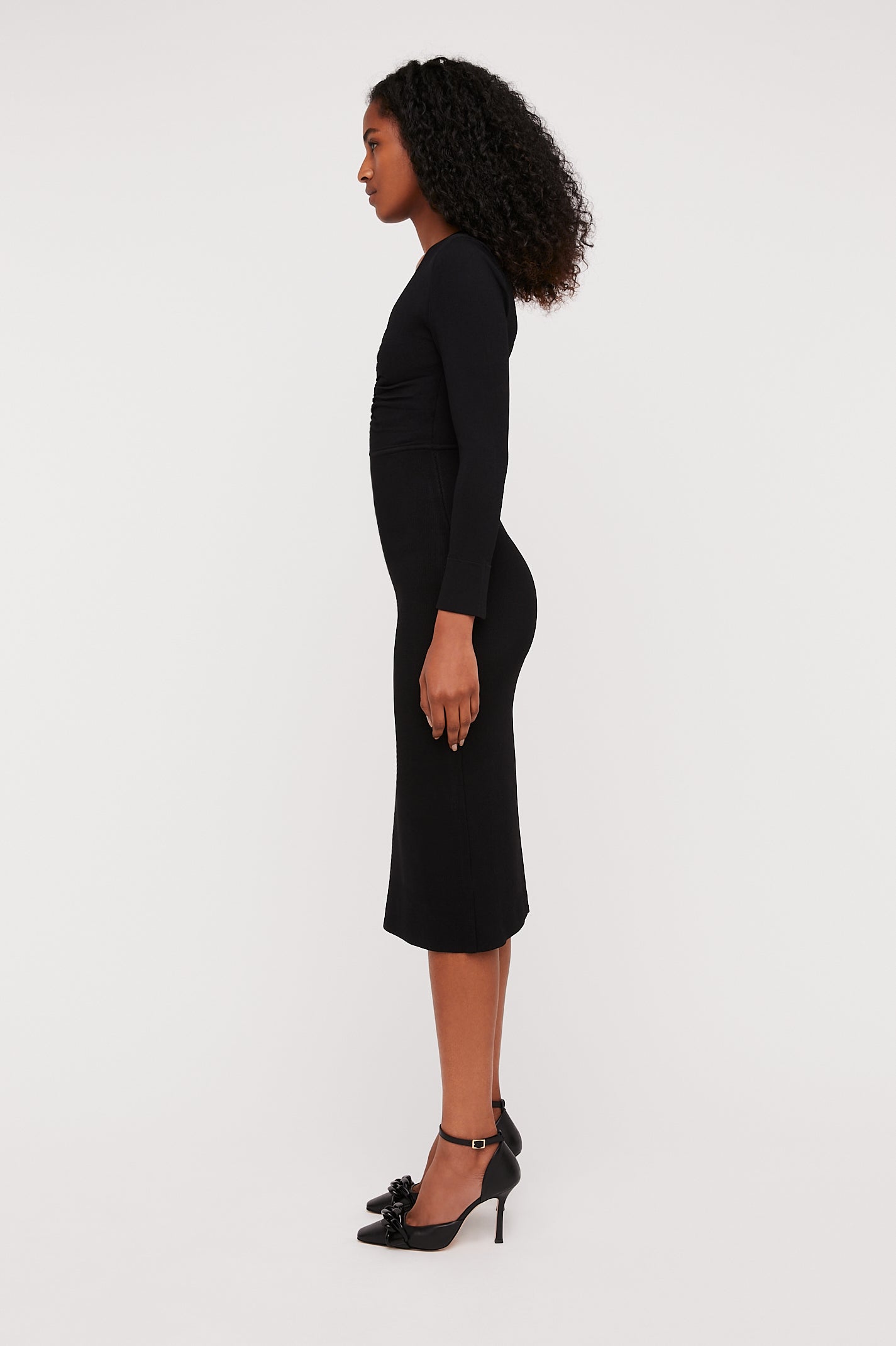 CREPE KNIT GATHER NECK DRESS - BLACK