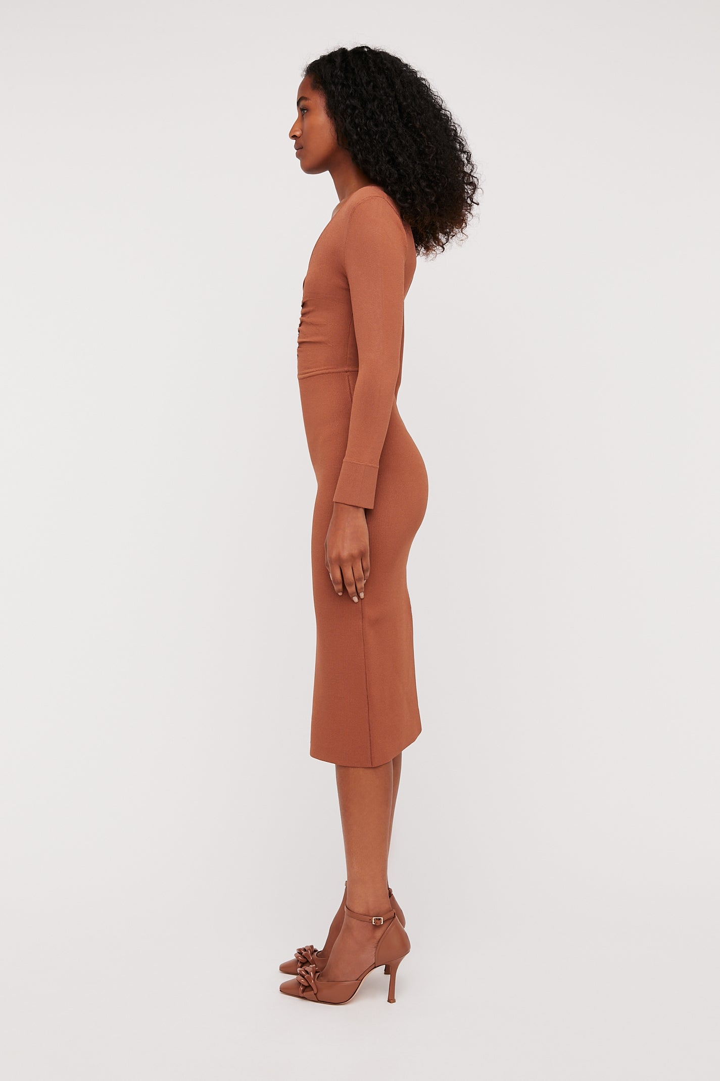 CREPE KNIT GATHER NECK DRESS - HAZEL