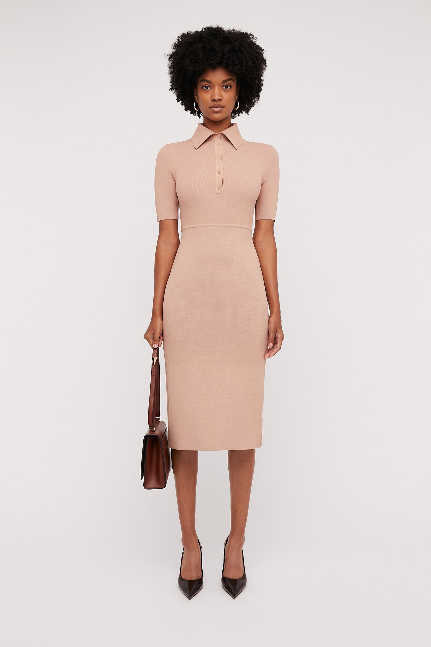 CREPE KNIT MILANO SHIRT DRESS - BLUSH