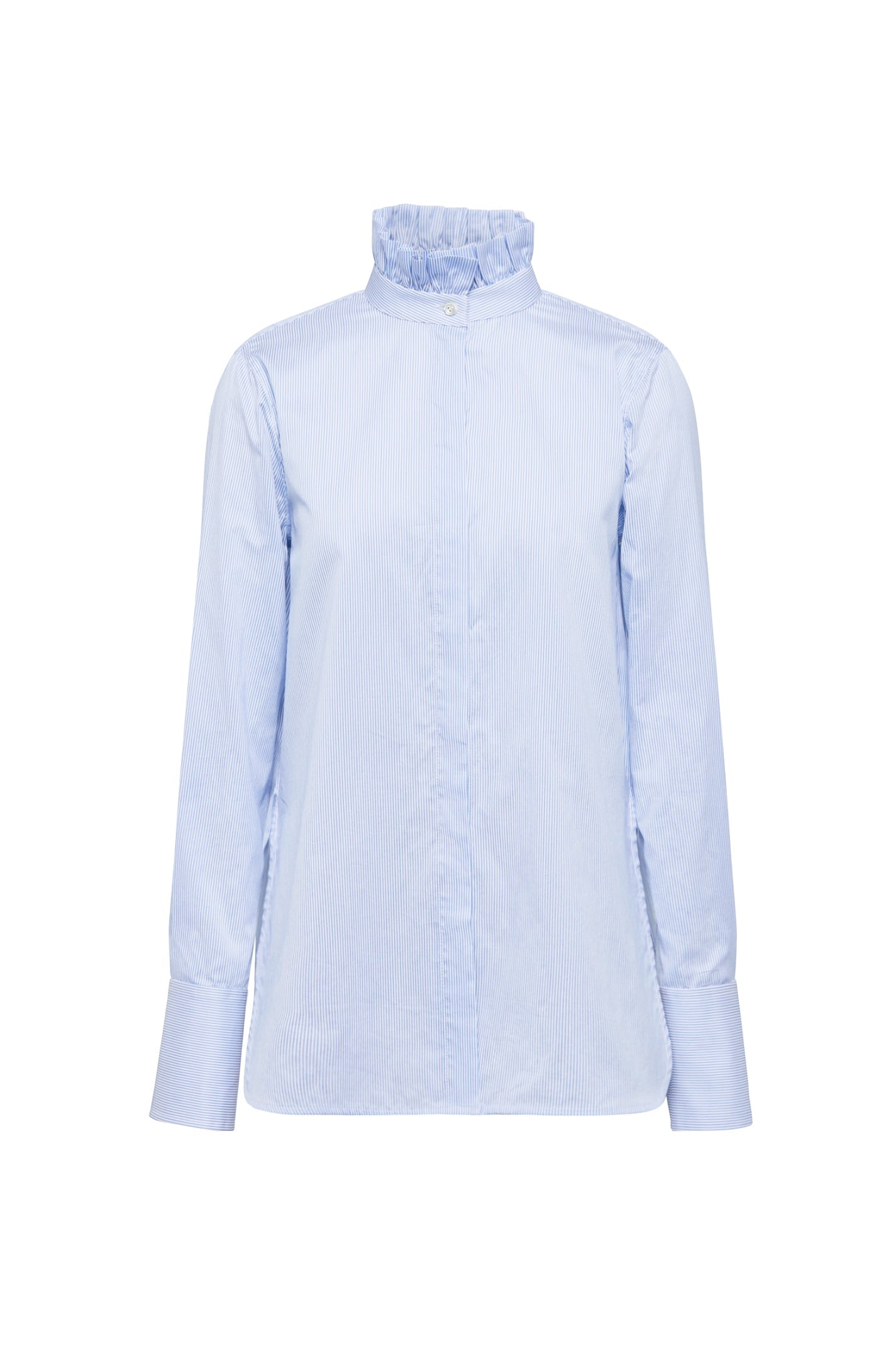 STRIPE RUFFLE SHIRT - BLUE