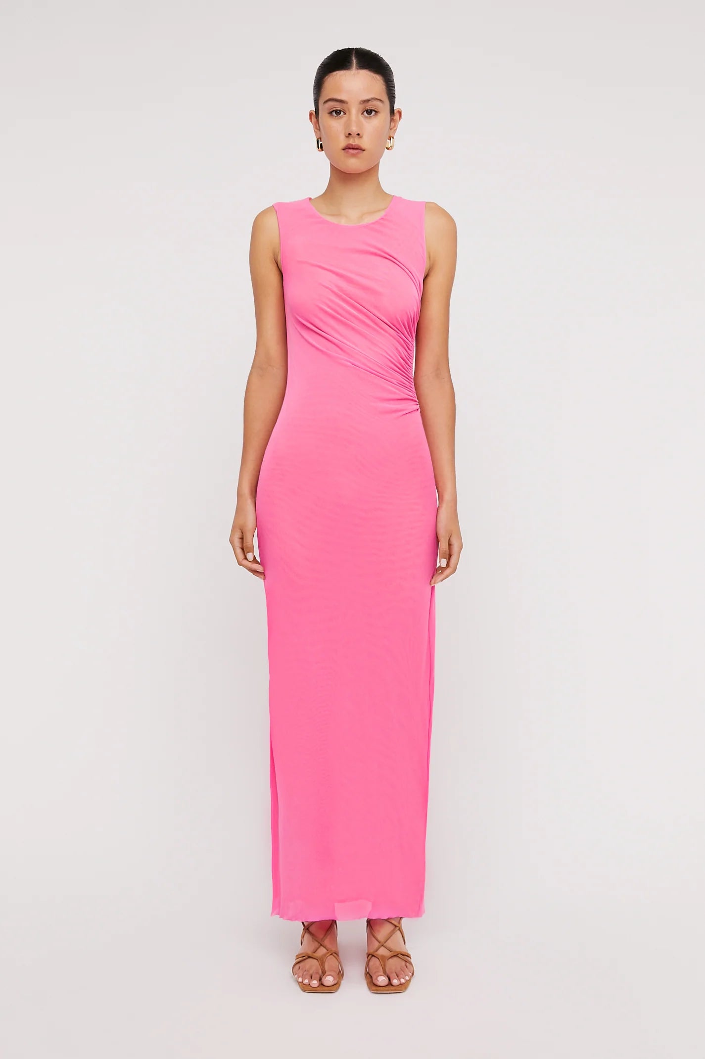 ITALIAN MESH GATHERED DRESS - PINK