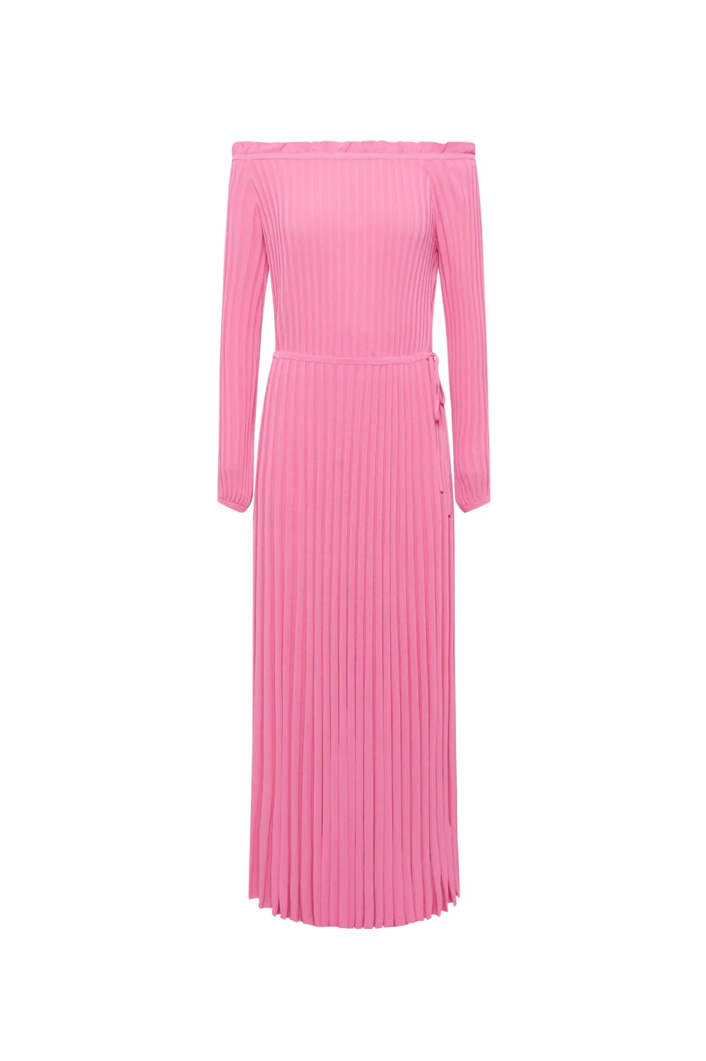 PLEATED RIB COLD SHOULDER DRESS 16  - PINK