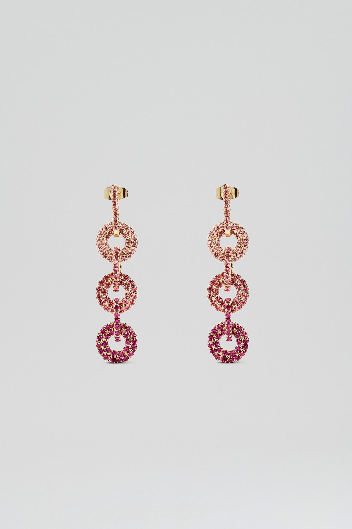 DIAMANTE RING DROP EARRINGS - PINK.OMBRE