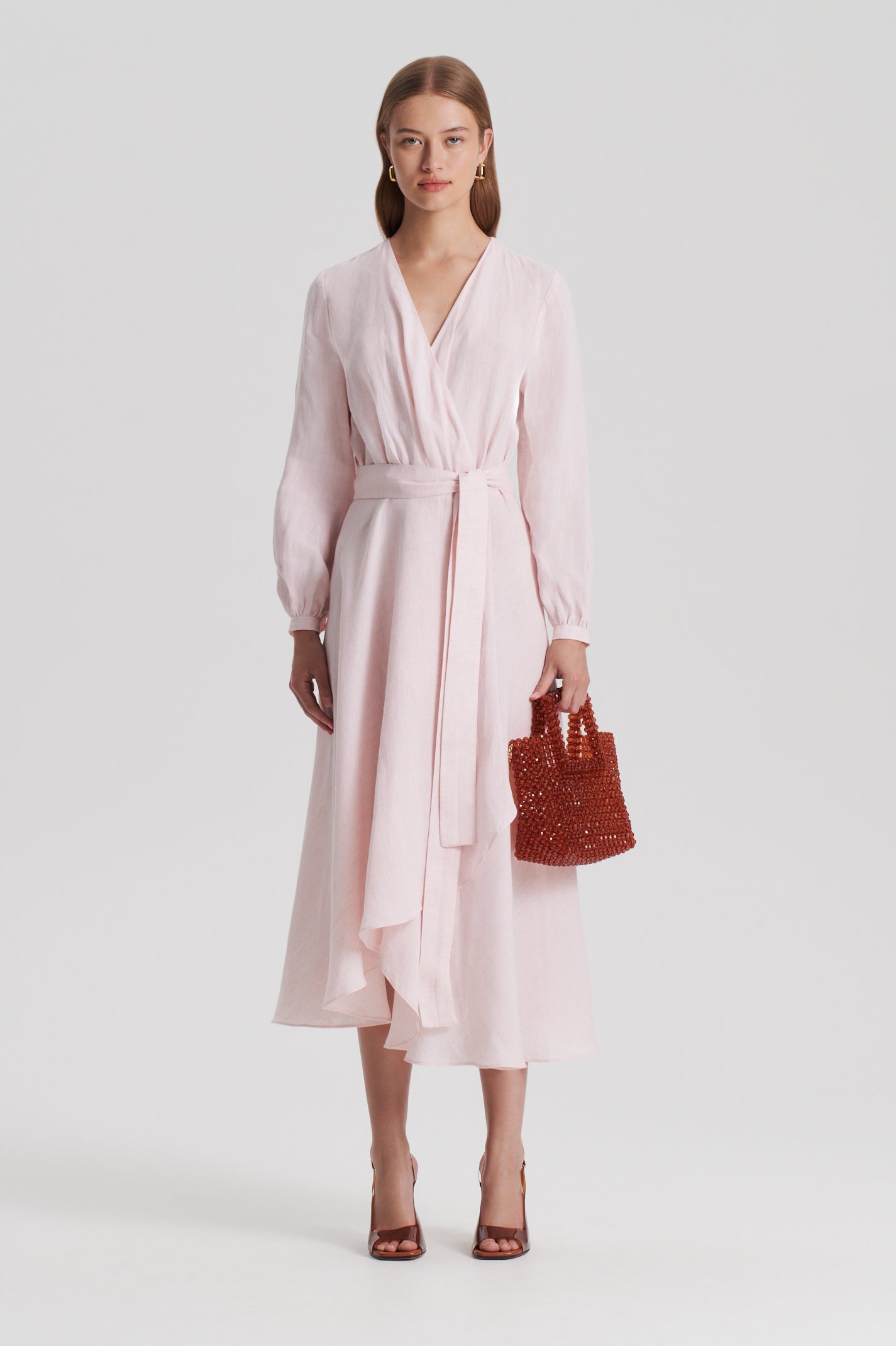 ITALIAN LINEN WRAP DRESS - TINTED.PINK