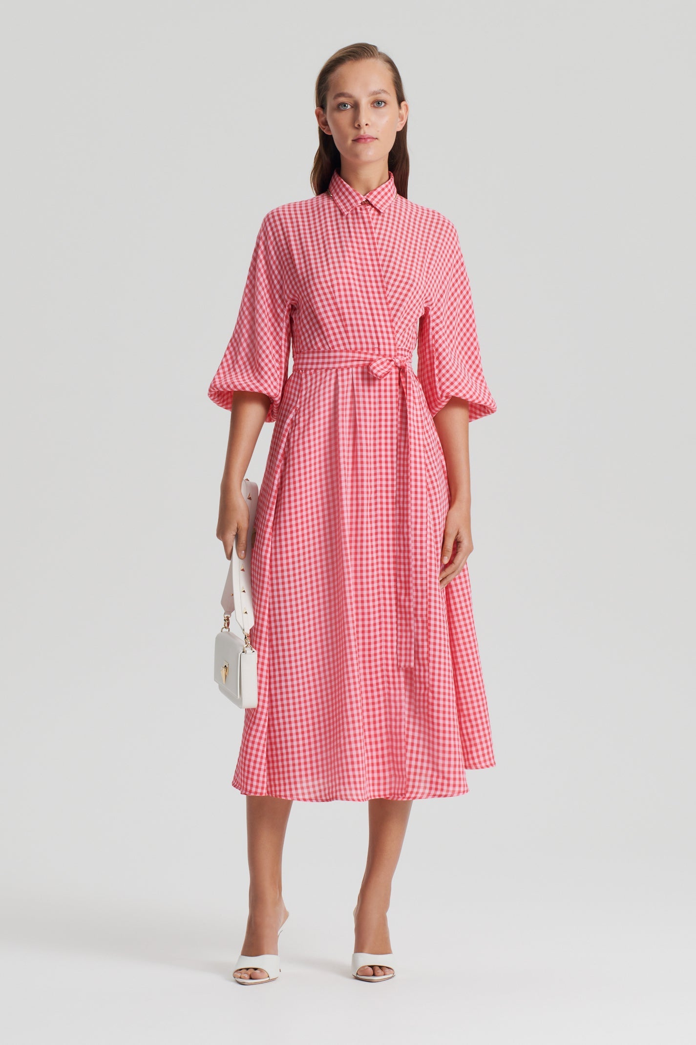 GINGHAM WRAP DRESS - PINK