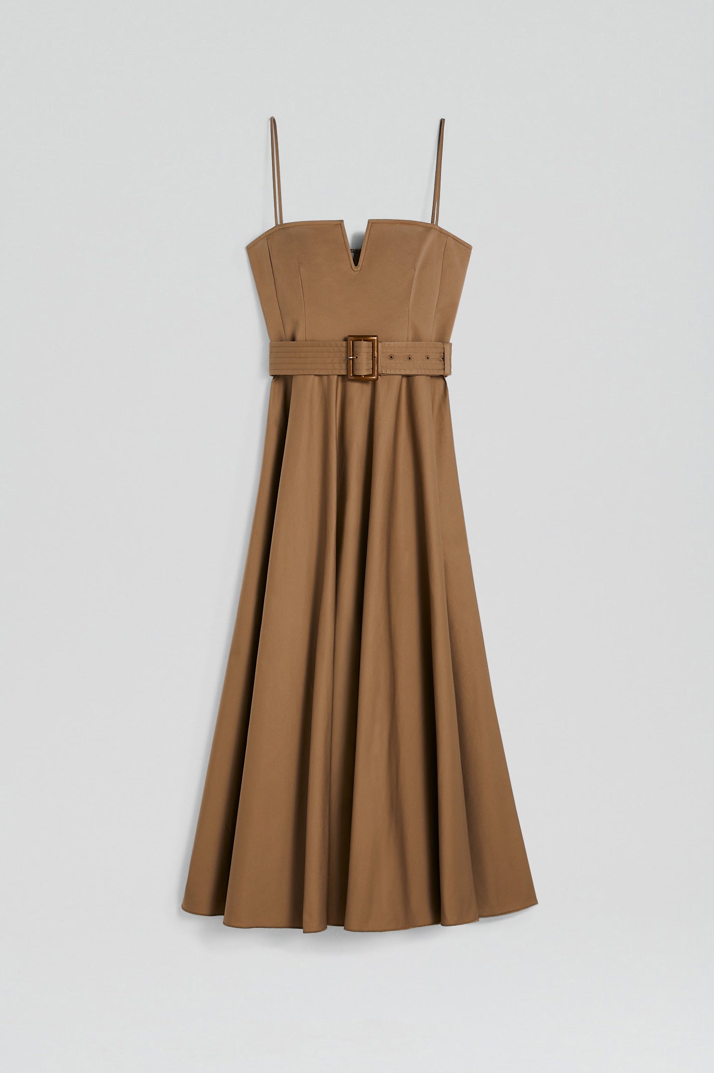 SATEEN RESIN TRIM DRESS - DARK.CAMEL