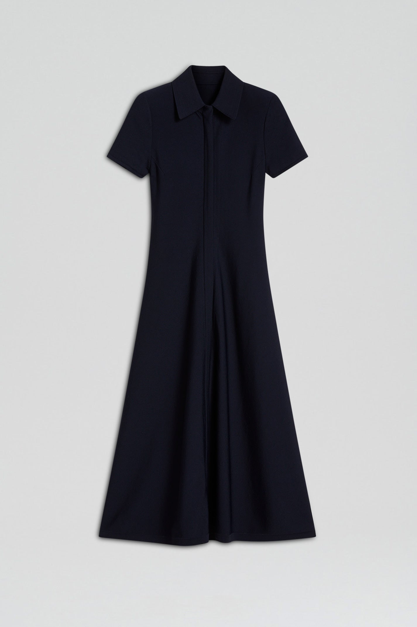 CREPE KNIT ZIP SHIRT DRESS - NAVY