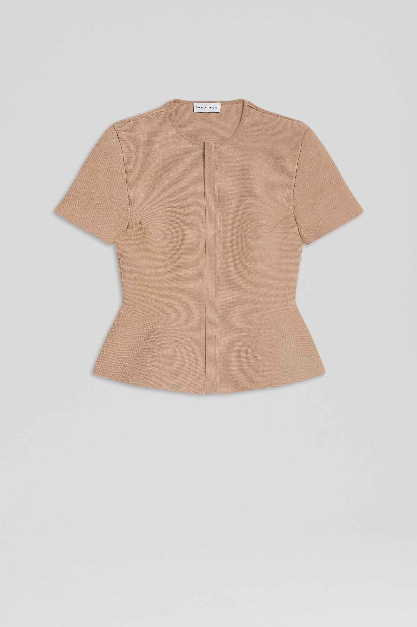 CREPE KNIT SHORT SLEEVE PEPLUM JACKET - OAT