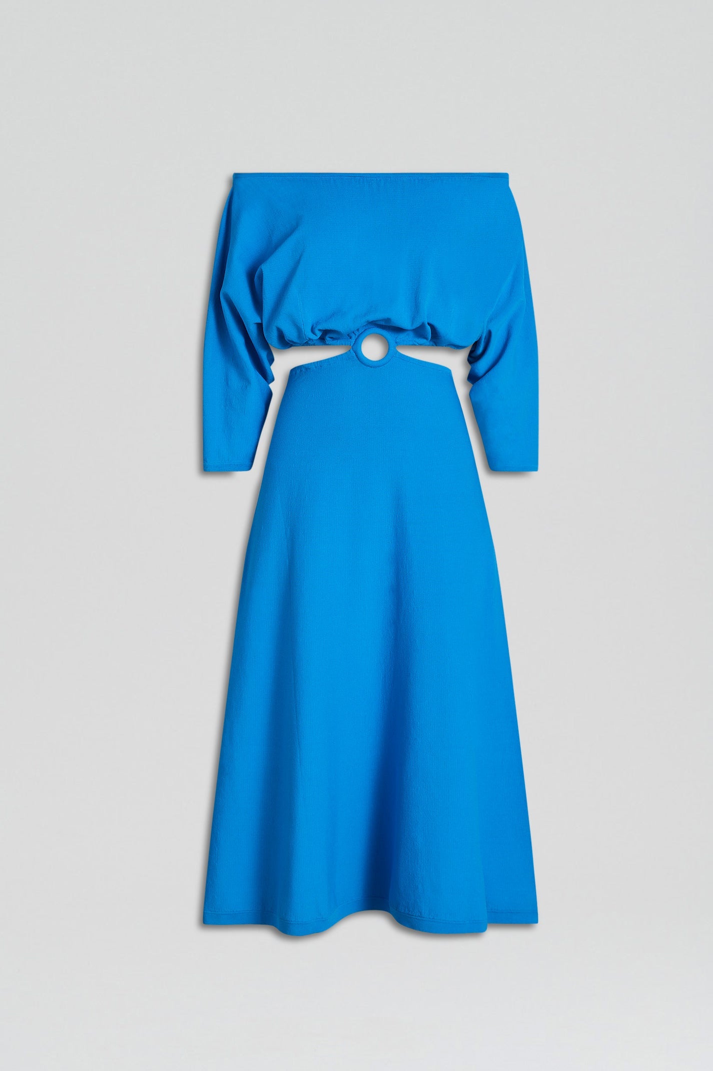 CREPE KNIT COLD SHOULDER RING DRESS - SAPPHIRE