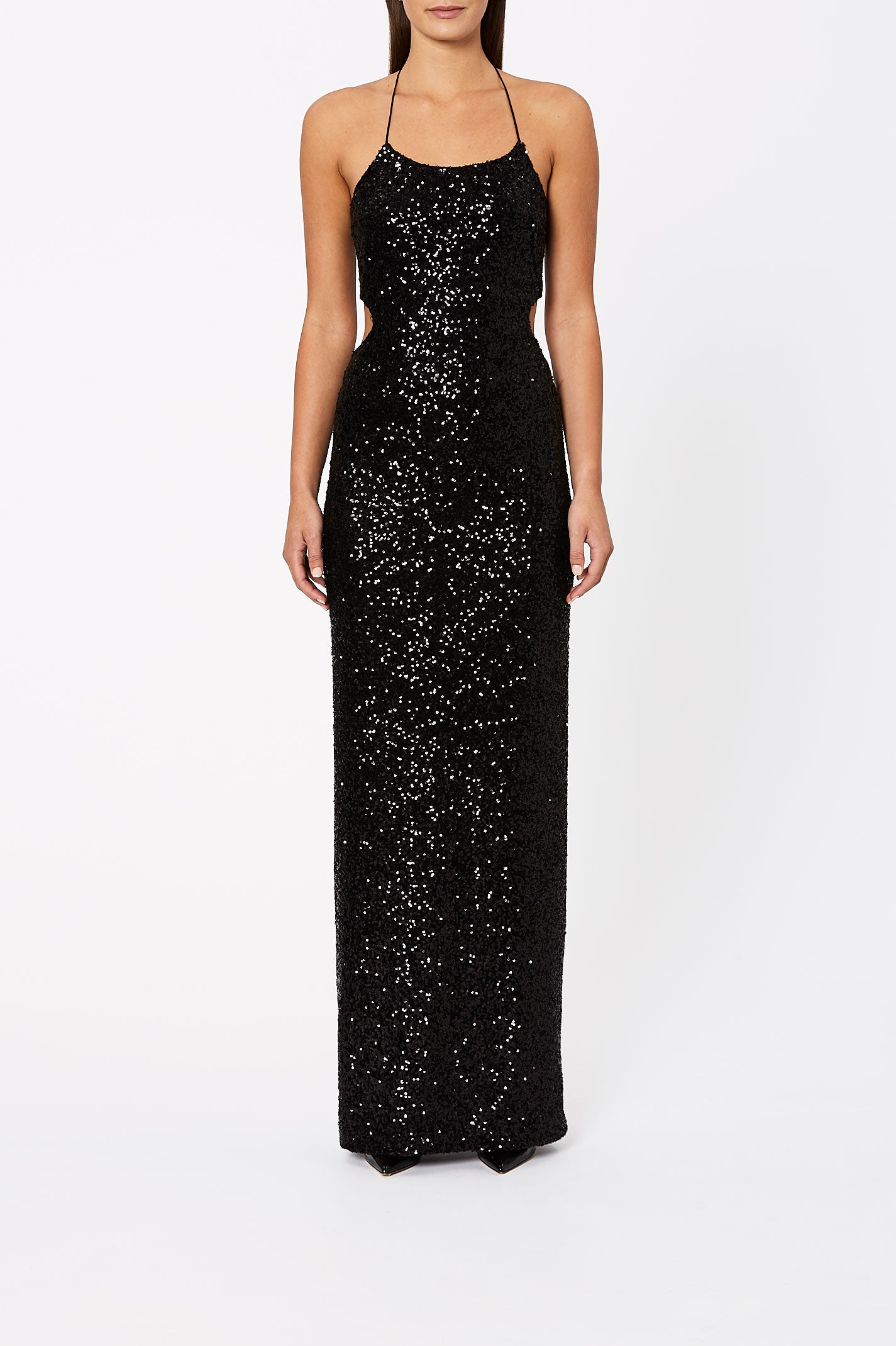 SEQUIN  HALTER NECK DRESS - BLACK