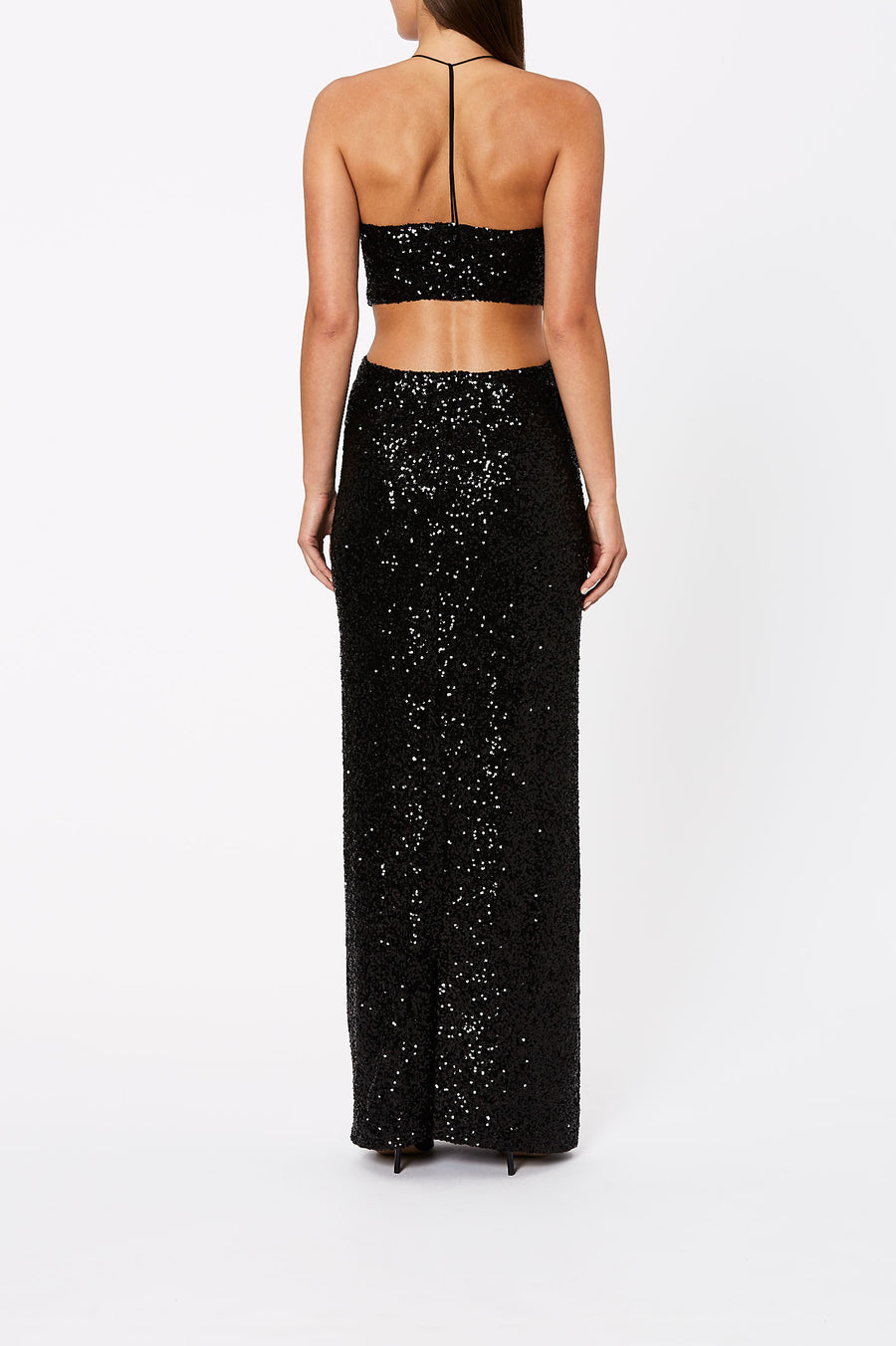 black sequin halter top