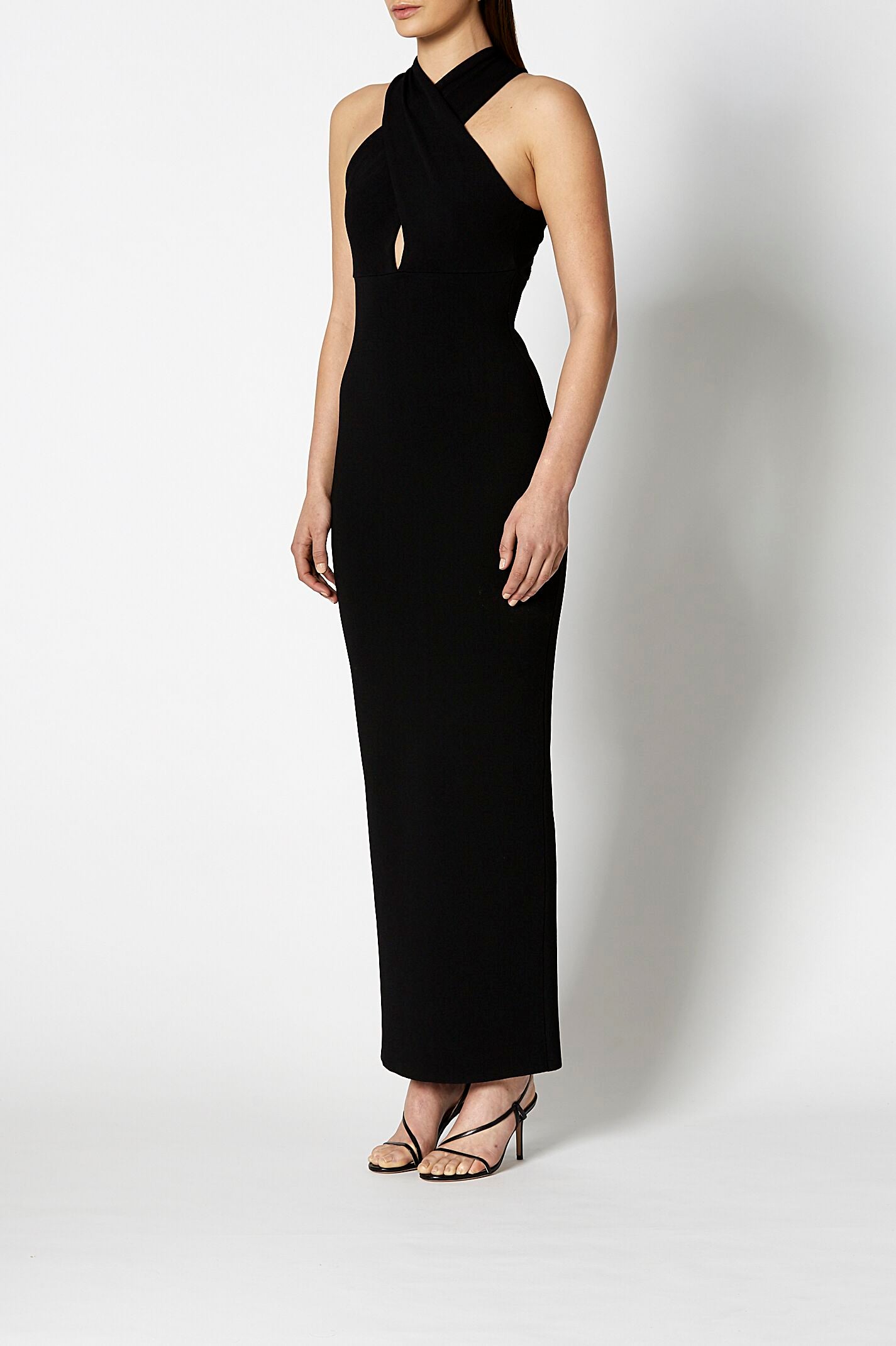 crepe-knit-wrap-neck-gown-black