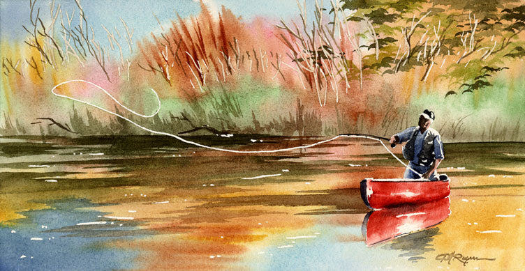  The Hatch Is On Watercolor Fly Fishing Art Print by Artist DJ  Rogers: Posters & Prints