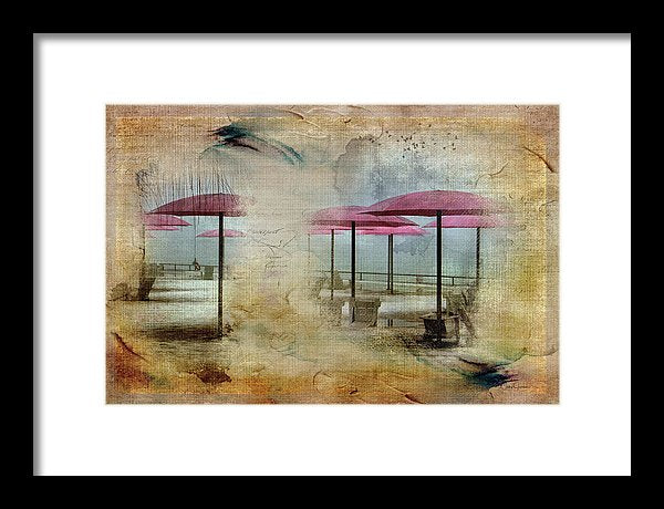 Pink Parasols On Sugar Beach - Framed Print