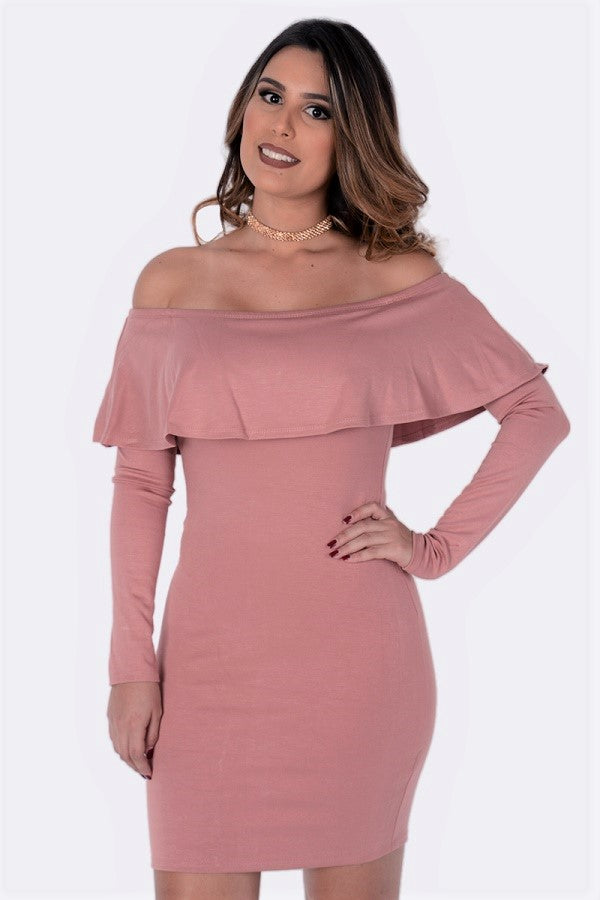pink long sleeve ruffle dress
