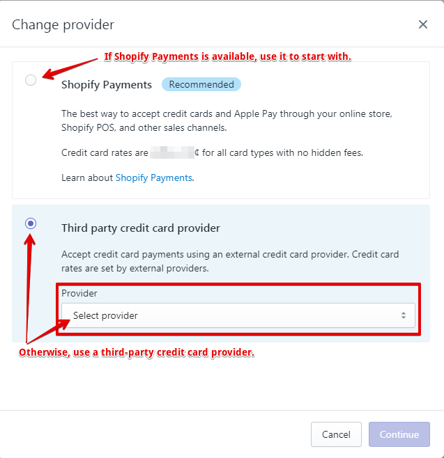 Select Payment Gateway Provider for Shopify