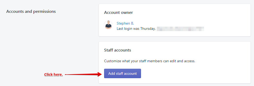 Add Staff Account - Shopify