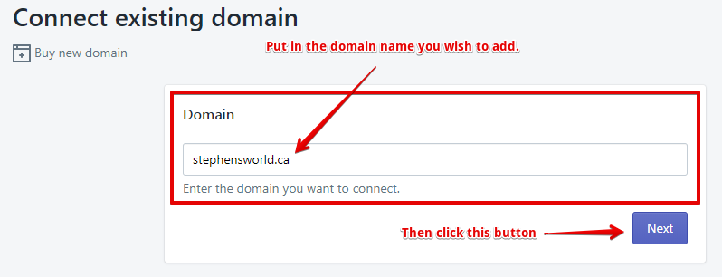 Connect Existing Domain via Shopify