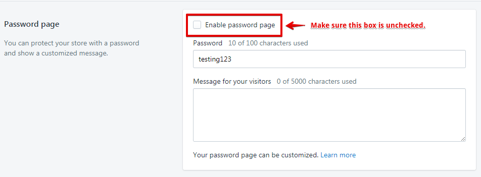 Remove Storefront Password - Shopify