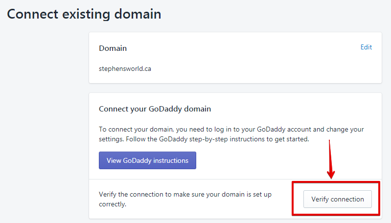 Verify Domain's Connection - Shopify
