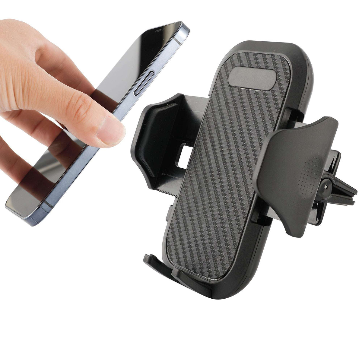 Premium Cradle-Type Car Mount with Air Vent Clip, Adjustable Side Jaws & Silicone Pad