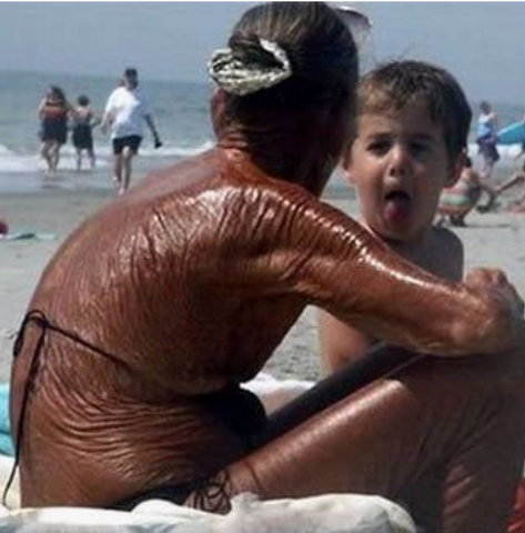wrinkled lady at beach