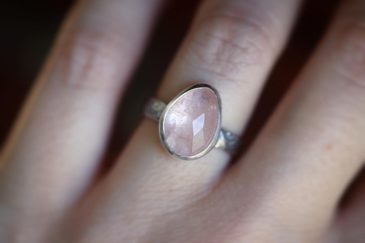 Sterling silver rose cut morganite ring US size 5.75