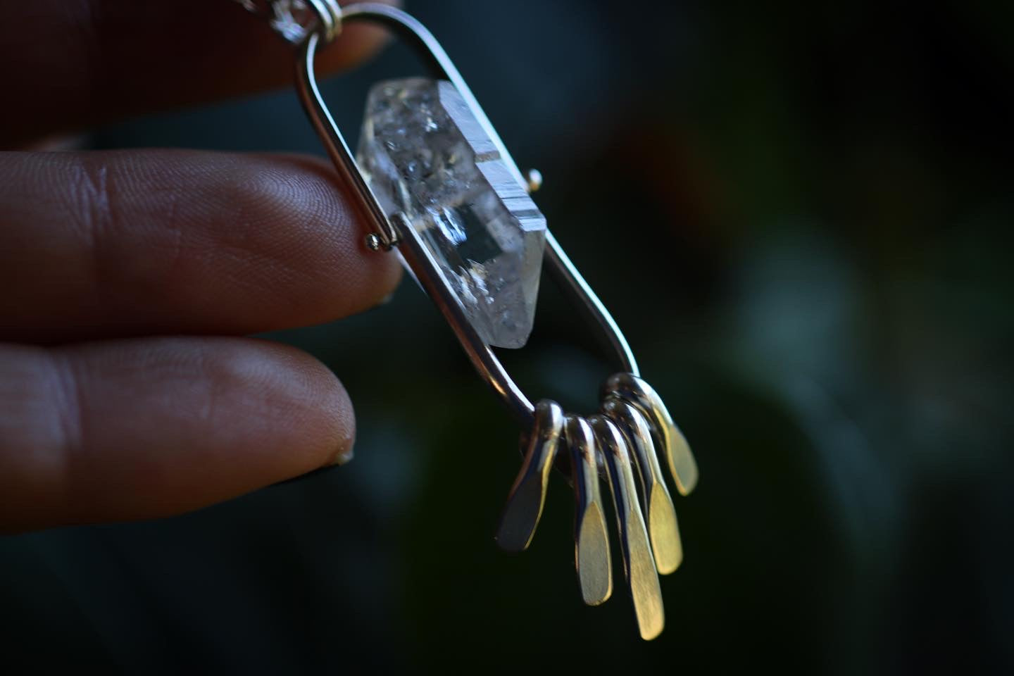 Sterling silver herkimer diamond fringe necklace