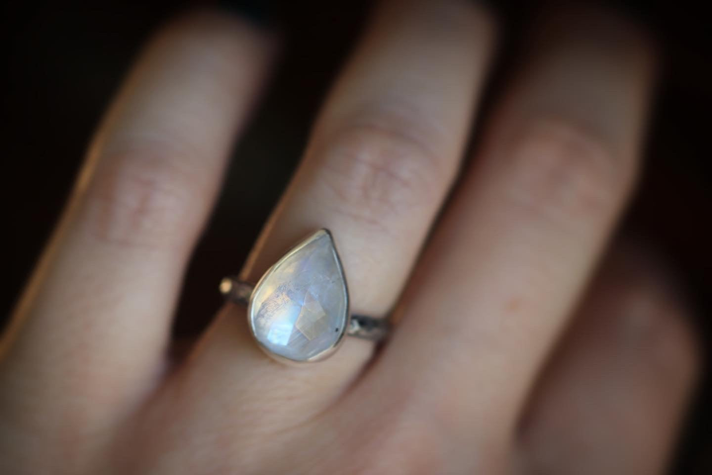 Sterling silver faceted rainbow moonstone ring US size 6.25