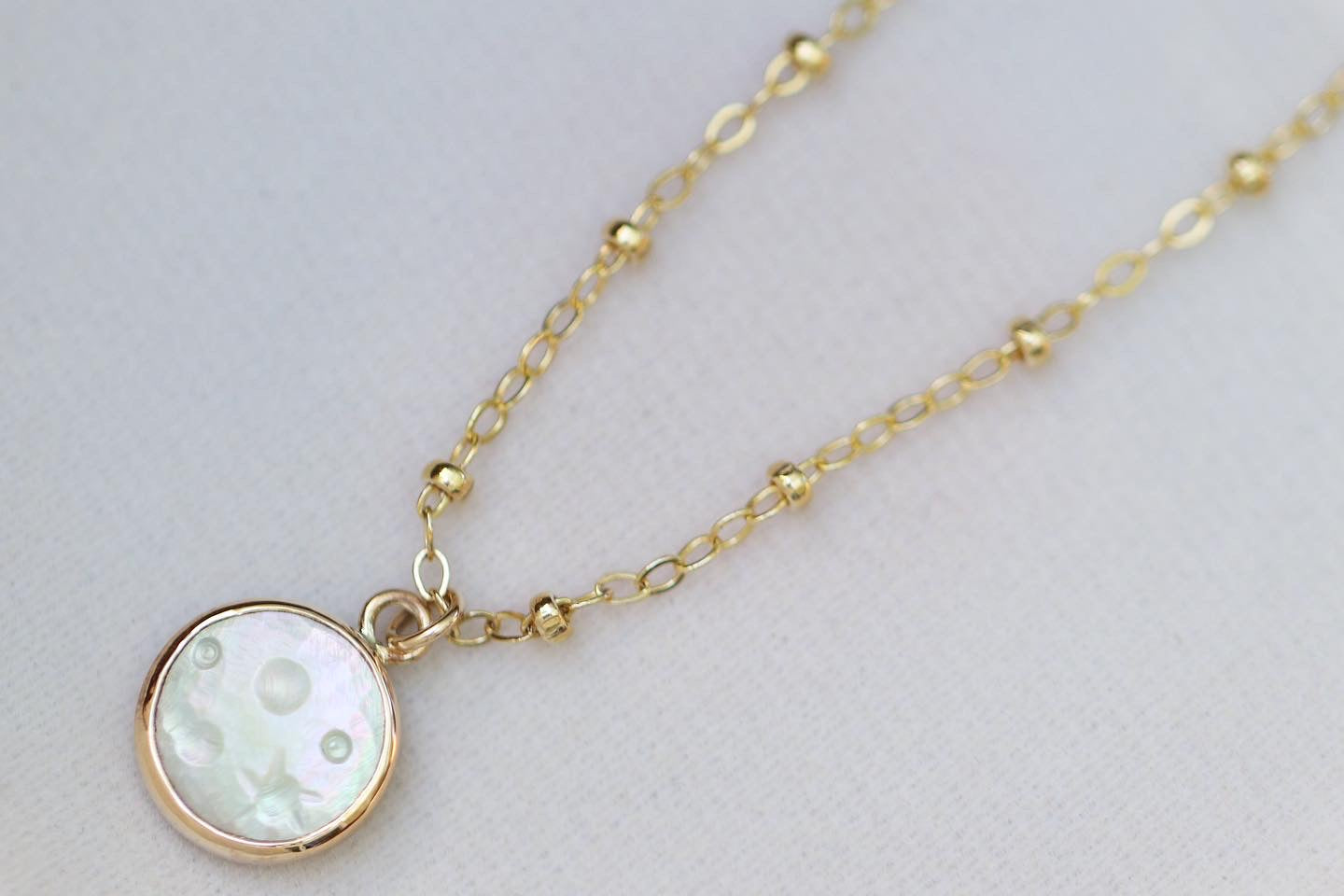Made to order- 14k gold filled mother of pearl full moon necklace