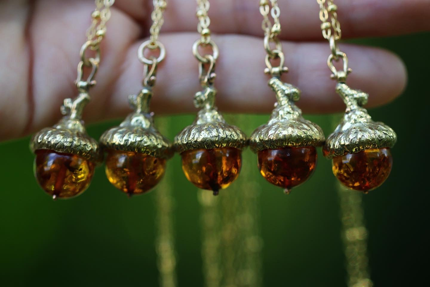 Brass Acorn baltic amber necklace